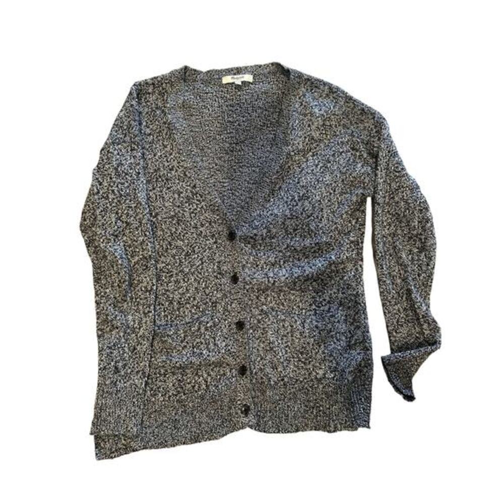 Madewell Landscape Button Front Cardigan Sweater XS Gray Black Cozy Grandpa Soft